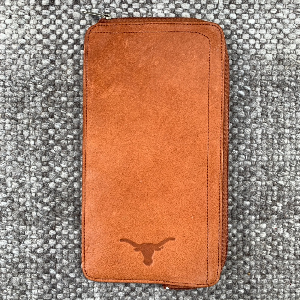 Unbranded Travel Wallet Unisex OS Brown Leather Longhorn Logo Zip Organizer